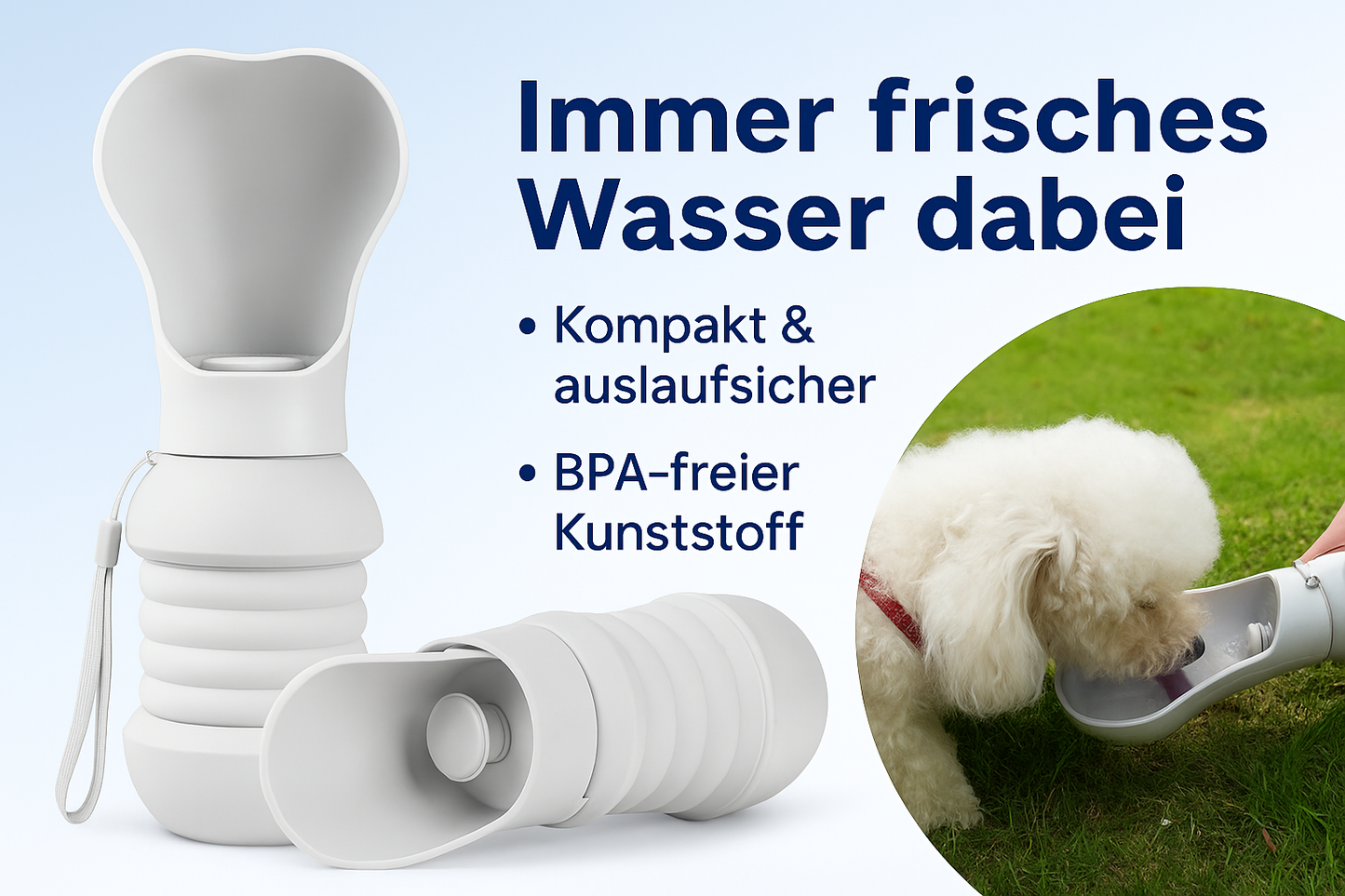 Hundetrinkflasche Silikon – Faltbar, auslaufsicher, BPA-frei, für Hunde & Katzen“